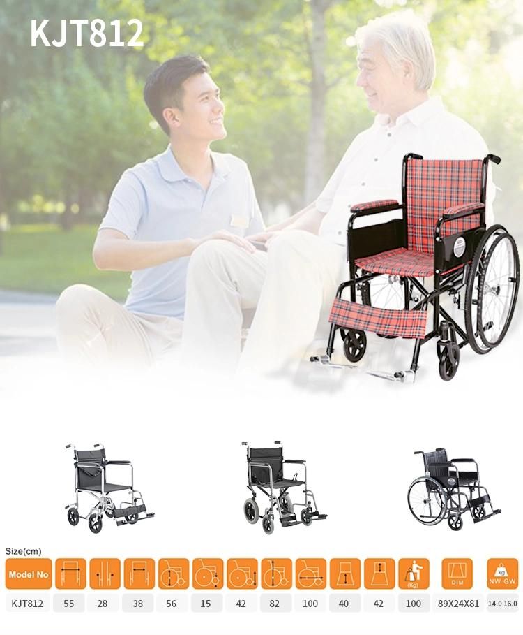 Economy 14" Seat Width Pediatrics Steel Wheelchair Good Price Foldable Wheel Chair Manual Steel Wheelchair Mobility Hospital