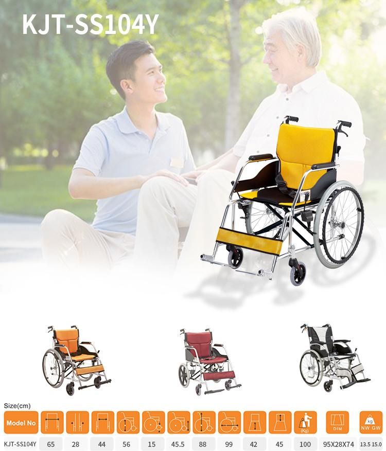 New Design Aluminum Wheelchair Wide Front Castor Drop Back Handle with Seat Belt Drouble Cross Bar 18inch Seat Width 22inch Rear Wheel Wheel Chair