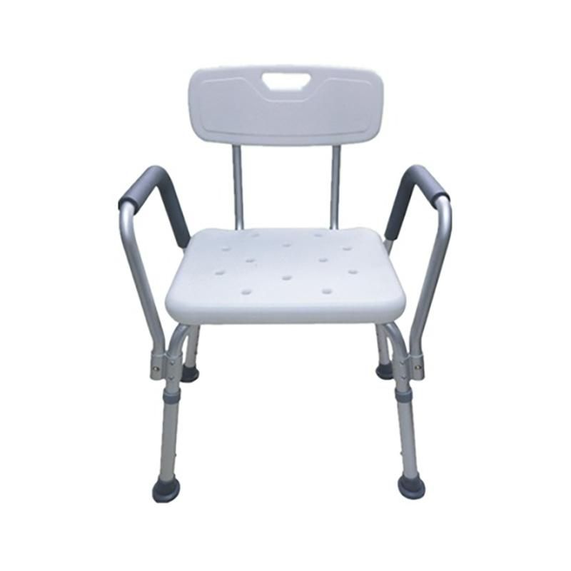 Nursing Products with PE Backrest Aluminum Lightweight Antiskid Shower Safety Chair Bathroom Toilet Home Care Bath Seat for Elderly People and Pregnant Woman