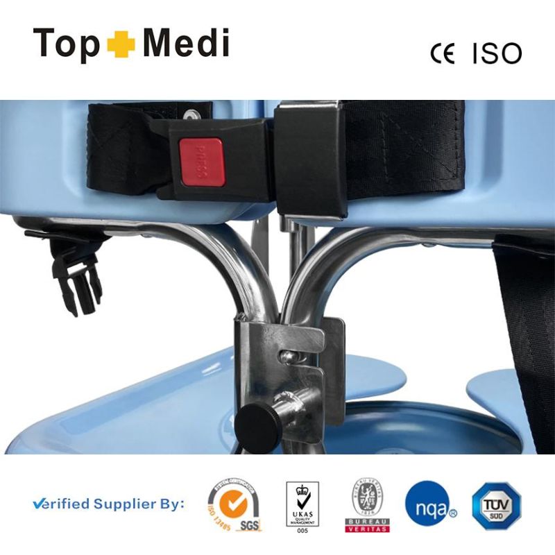 China Topmedi CE Approved Stainless Steel Transfer Commode Wheelchair