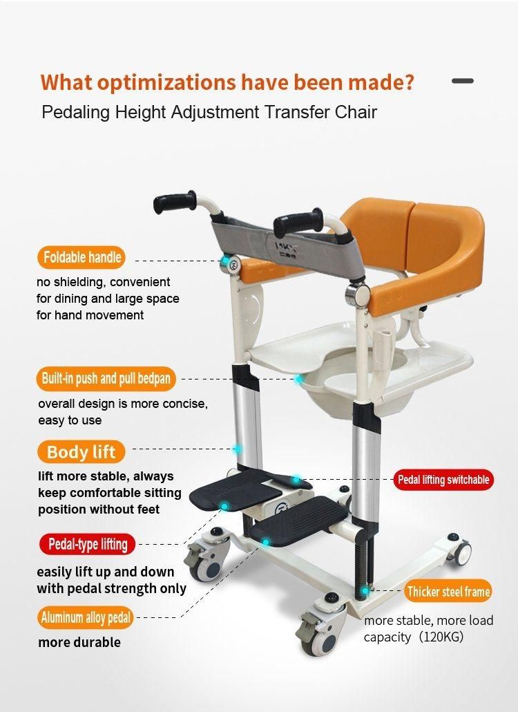 Disabled Aids Elderly Commode and Bath Chair Multi-Function Lifting Mobile Machine Manual Mobile Wheelchair