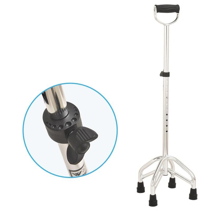 Aluminum Alloy Four-Legged Crutches 10 Grade Height Adjustable Walking Stick for The Elderly