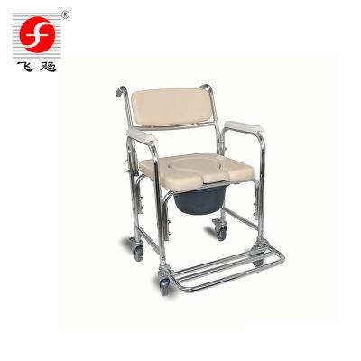 Elderly Aluminum Wheeled Toilet Chair Commode with Wheels