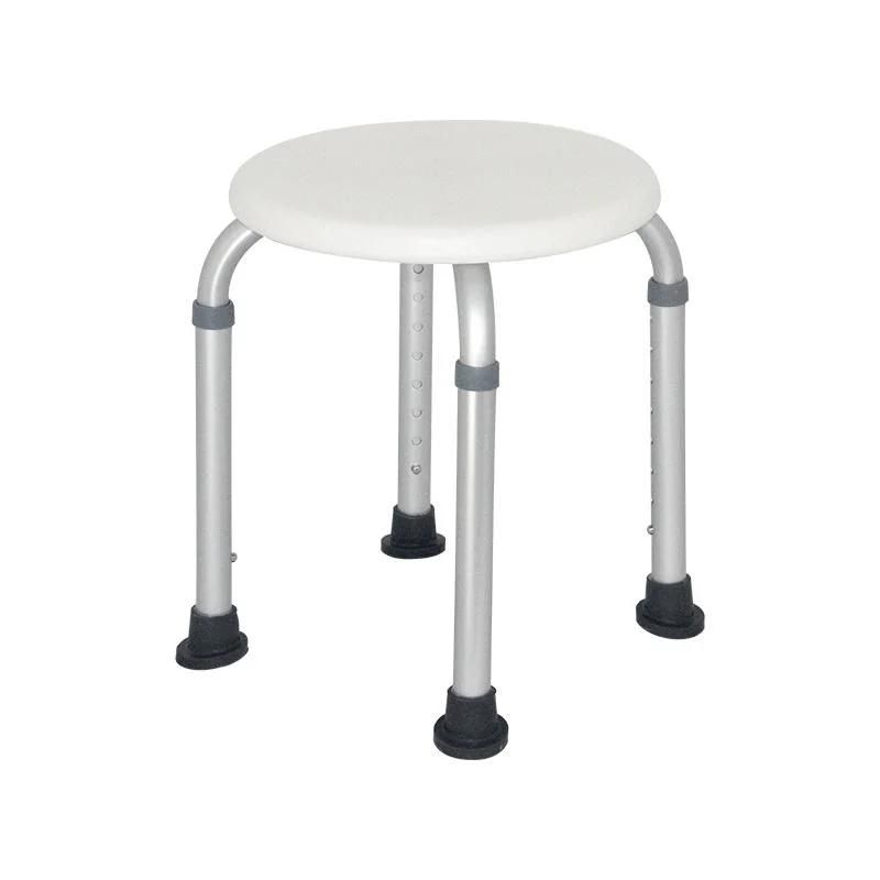 Aluminum Adjustable Bath Bench Chair Shower Without Back with White PE Round Seat