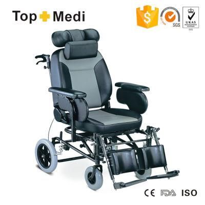 Topmedi Medical Equipment Vehicle Seat Steel Reclining Wheelchair with Brake for Disabled