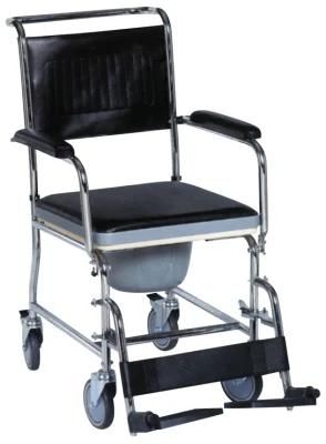 Commode Wheel Chair Soft Seat Wheelchair Home Care Steel Chrome Frame Hospital Patient Limited Mobility People Medical Equipment