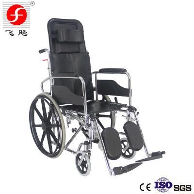 Steel Frame Folding Wheelchair with Detachable Armrest and Elevating Legrest
