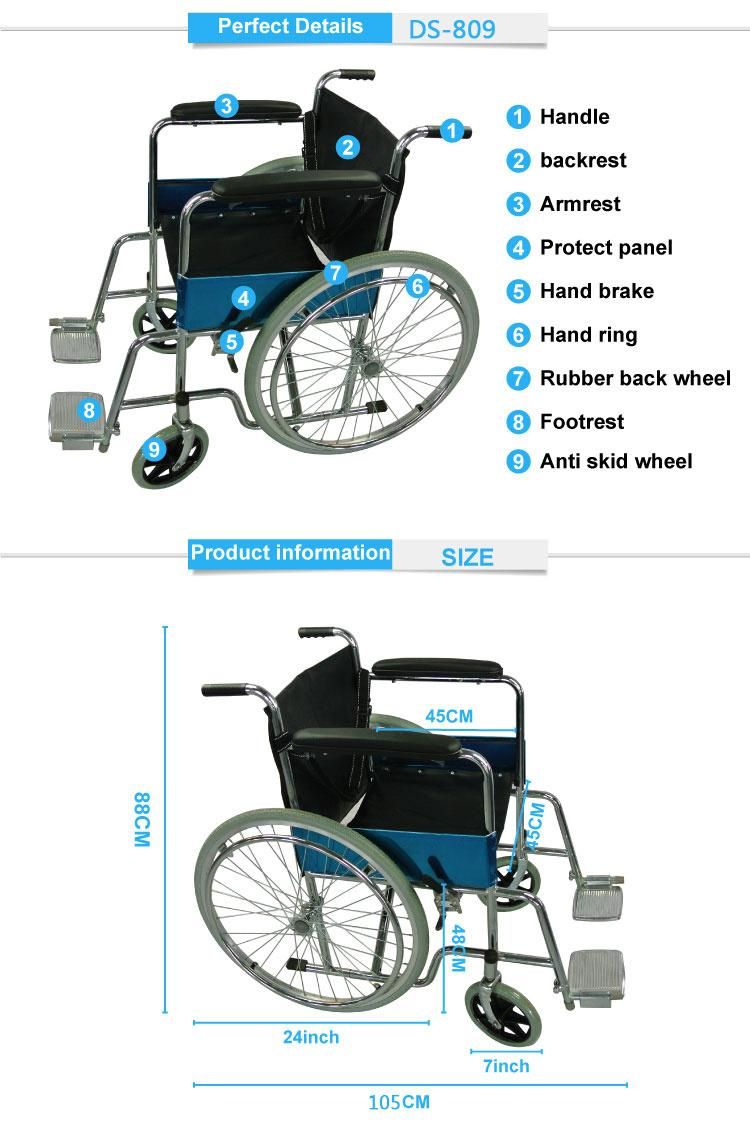 Supplier Manual Travel Light Weight Cheapest Simple Wheelchair with Ce