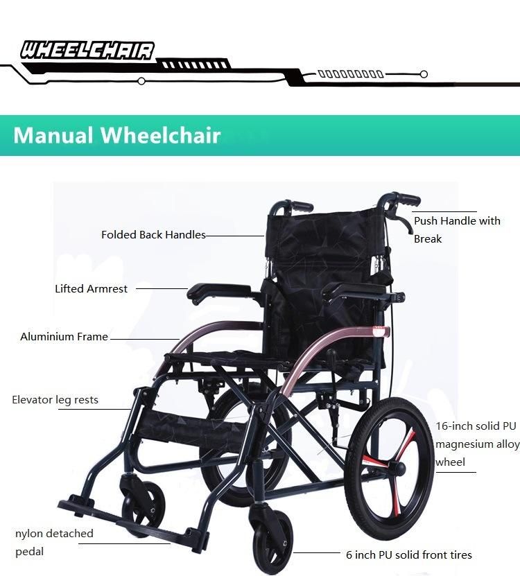 100kg Loading Folding Transport Lightweight Wheelchair