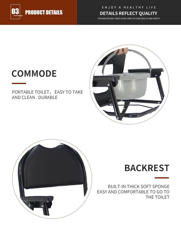Handicapped People Hospital Folding Medical Potty Toilet Chair Commode with Adjustable Frame