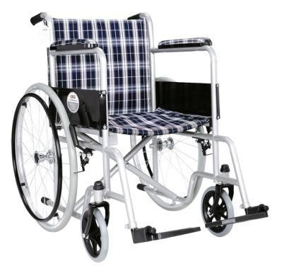 Wheel Chair Manual Wheelchair for Elderly Cheapest Basic Printing Frame Light Weight Hospital Manual Steel Wheelchair
