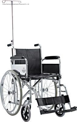 8 Front Wheel 24 Rear Wheel with IV Pole Detached Footrest Flip up Armrest Steel Wheelchair for Elderly Steel Wheelchair