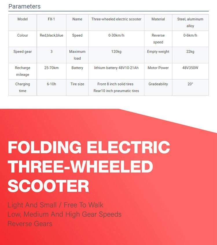 Motorcycle Electric Mobility Scooter for Disable Disabled Scooter with Three Wheel