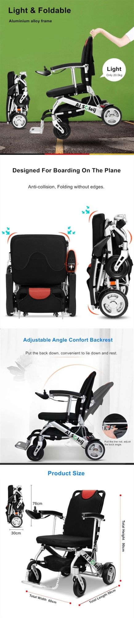 Aluminium Outdoor Lightweight Folding Electric Wheelchair