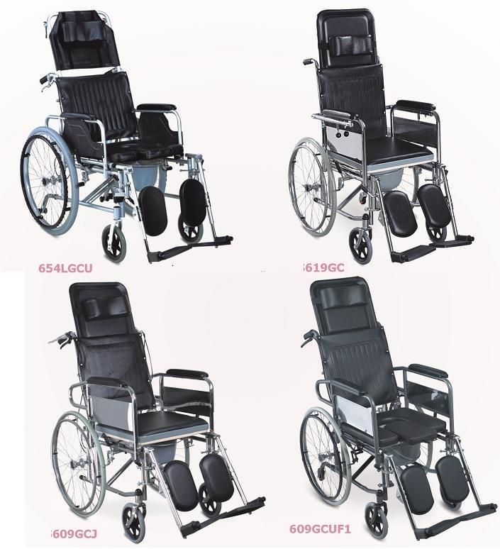 Elderly Disabled Medical Manual Aluminum Steel Transfer Transport Fold Commode Wheelchair
