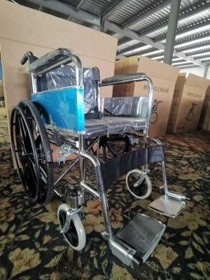 2-in-1 Medical Lightweight Folding Commode Wheelchair with Removable Bucket