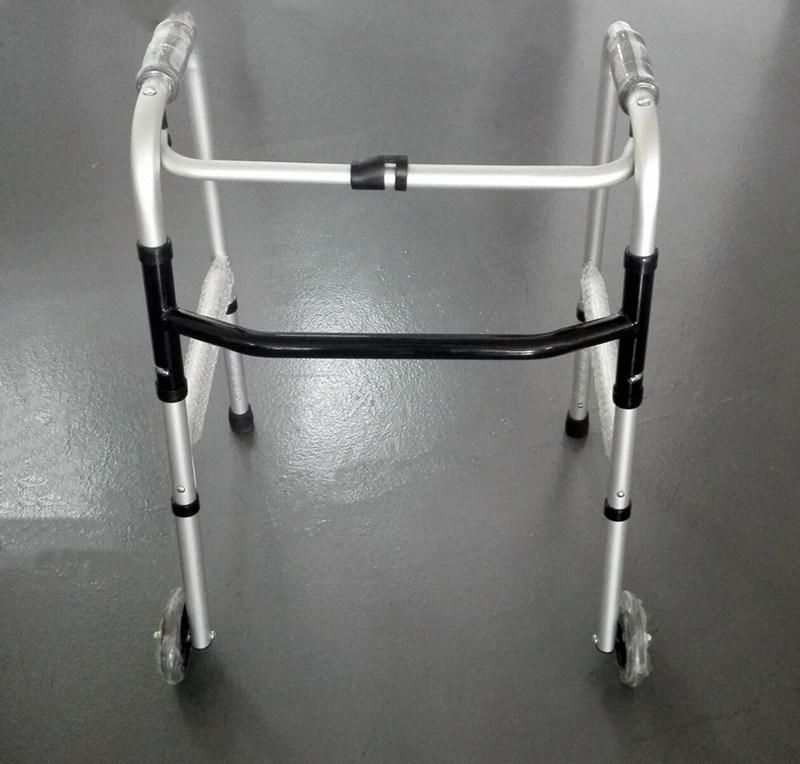 One Button Anodized Aluminum Walker with 5" Wheels for Elderly