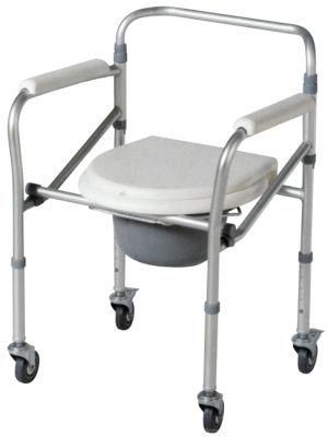 Aluminum Commode Chair Wheelchair Height Adjustable Folding Plastic Seat Toilet Bathroom Wheels 3&quot; Castor