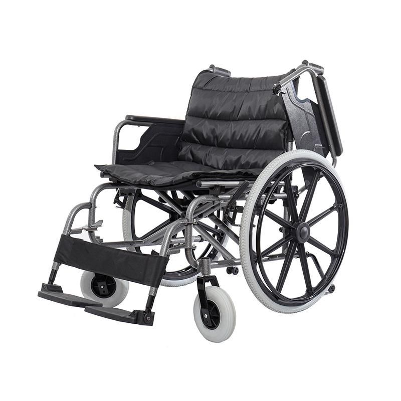 Heavy Duty Bariatric Manual Folding Steel Wheelchair with Detachable Armrest