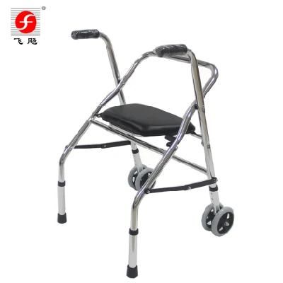 Aluminum Lightweight Walker Frame Walking Aid Wheelchair Rollator Mobility Walker with Two Wheels and Seat for Elder or Disabled People