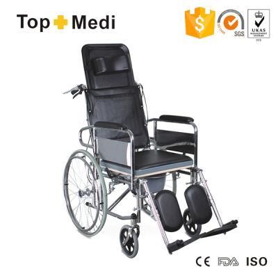Topmedi Steel Foldable Reclining Commode Wheelchair