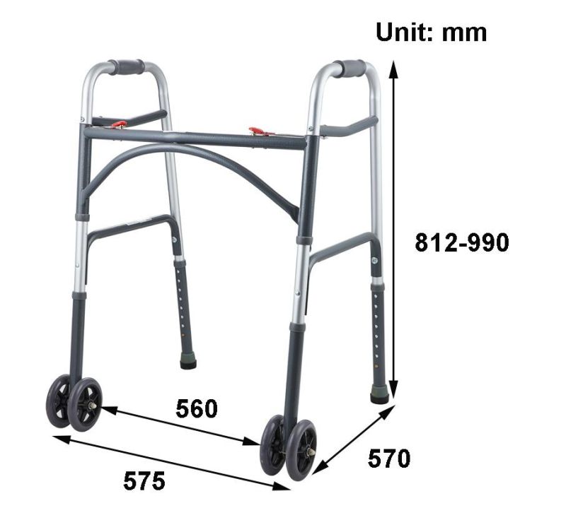 Rollator Walker Curbed Adult Double Button Heavy Duty Walker with 5" Double Wheels