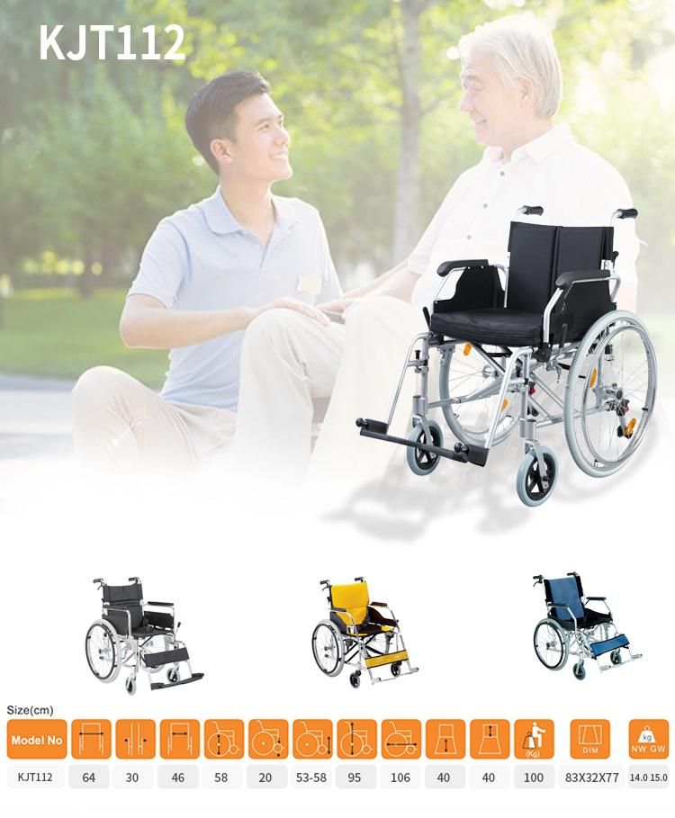 Flip up Armrest Detachable Footrest Wheelchair Grey Color Painted Frame Wheel Chair Aluminum Wheel Chair Drop Back Handle