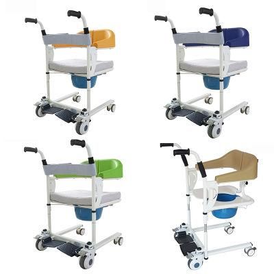 Steel Portable Wheel Chair Transfer Commode Wheelchair with Crannk Adjustable Folding Patient Shower Lift