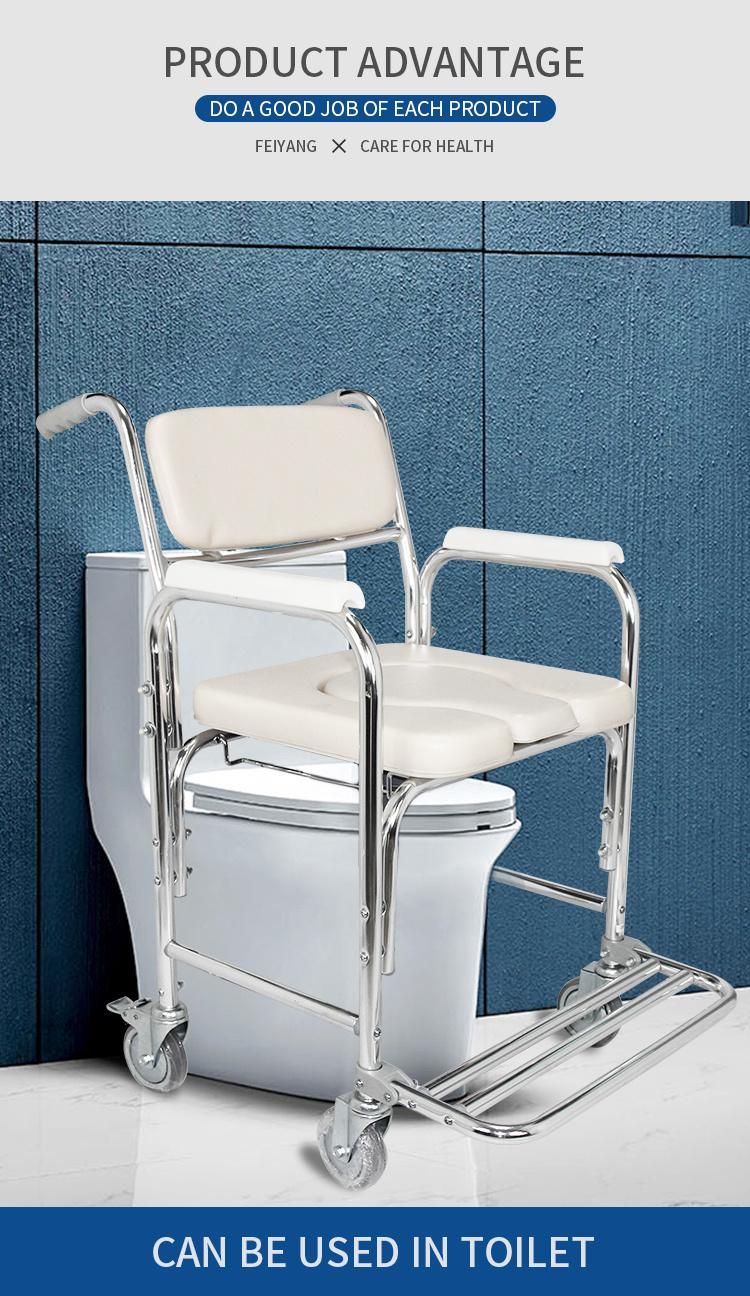 Aluminum Shower Wheelchair Toilet Chair Commode with Wheels for Elderly