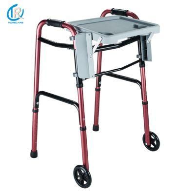 Rollator Walker Adult Double Button Alunminum Walker with 5&quot; Wheels and Dinner Plate
