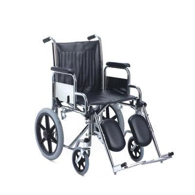 Folding Steel Wheelchair with Detachable Armrest and Elevating Footrest