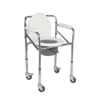 High Quality Aluminum Folding Commode Shower Chair with Wheels for The Elderly