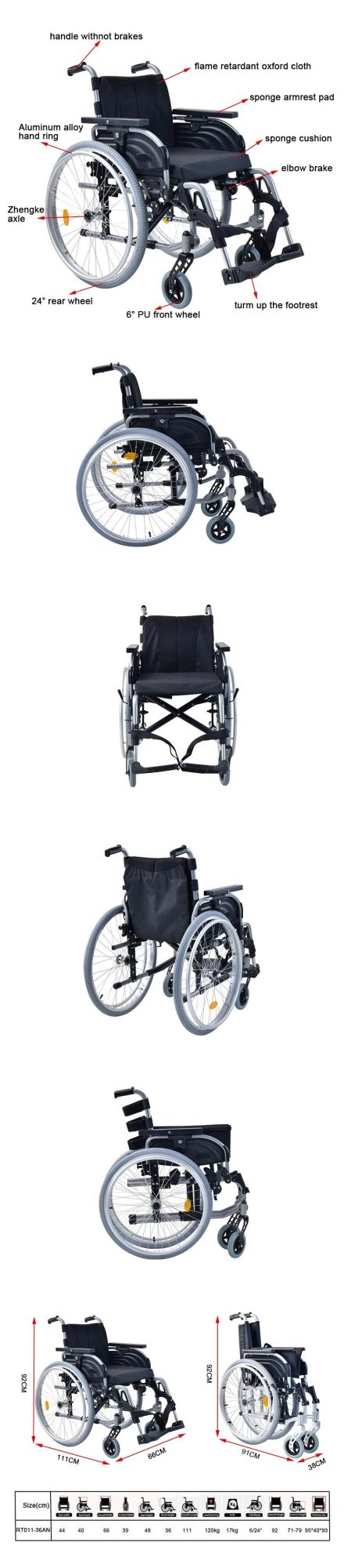 Function Type Aluminum Quick-Release Folding Manual Wheelchairs for Disabled