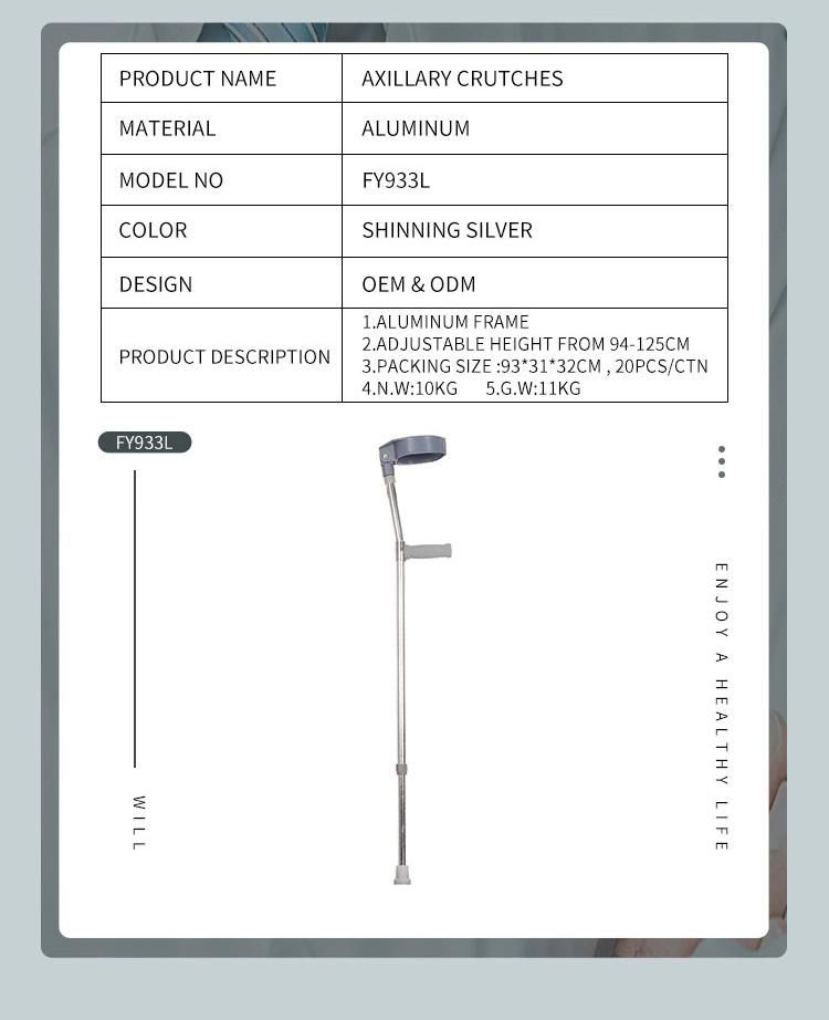 Aluminium Elbow Crutch with Plastic Handgrip for Disabled