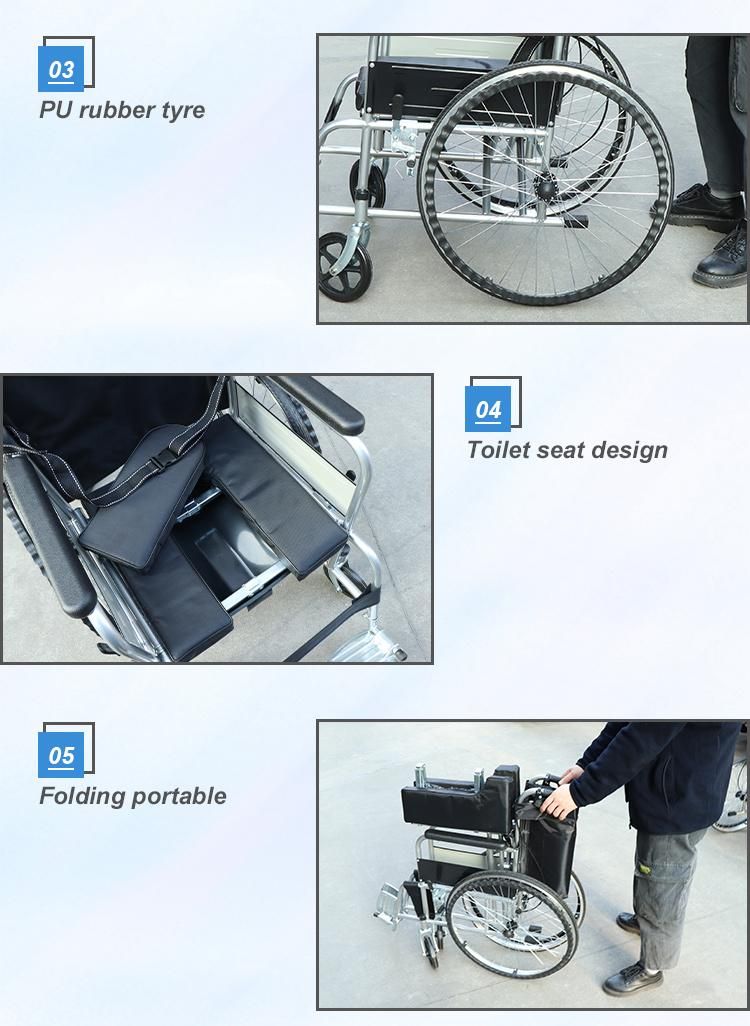 Cheapest Hospital Black Manual Toilet Wheelchair Price