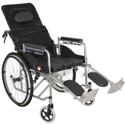 Hot Sale and Best Price Foldable Manual Reclining Wheelchair with Commode Lightweight