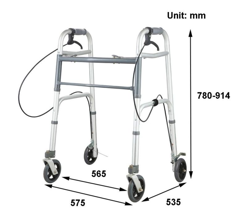 Rollator Walker Adult Double Button Aluminum Walker Frame with 5" Wheel Brakes