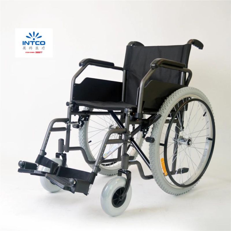 Medical Equipment Steel Folding Manual Mobility Wheelchair with Mountain Tires