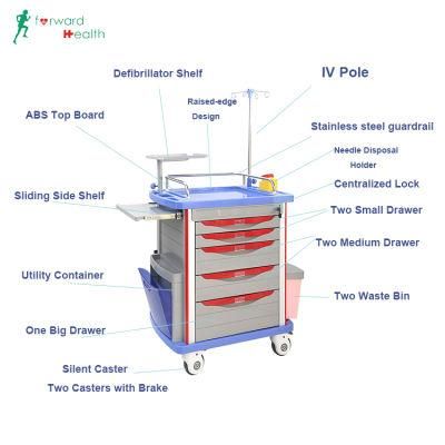 ABS Medical Emergency Cart Medical Cart Hospital Cart Dressing Cart