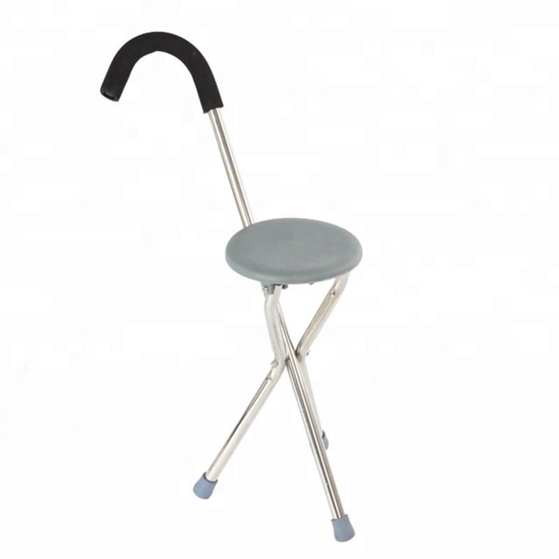 Adjustable Elderly Walking Stick Portable Aluminum Crutch Chair with Foldable Seat
