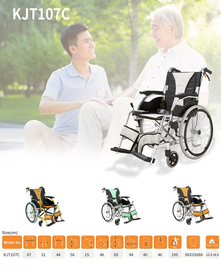 Fashion Design Aluminum Lightweight Easy Carry portable Easy Fold Manual Wheelchair 20 Inch Rear Wheel Double Cross Bar Flat Tube Wheel Chair with Hand Brake
