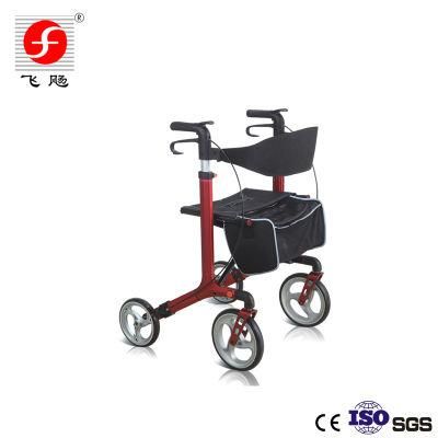 Mobility Aid 4-Leg Standing Aluminum Walker Rollator with Seat for Adults