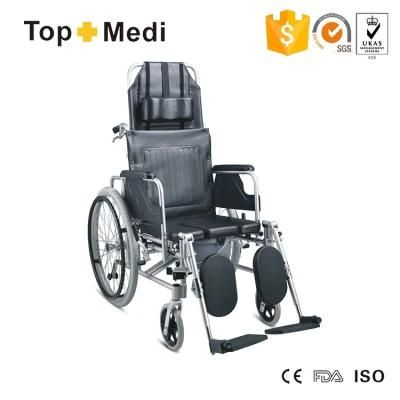 Seat Adjustable Reclining Commode Wheelchair with Toilet