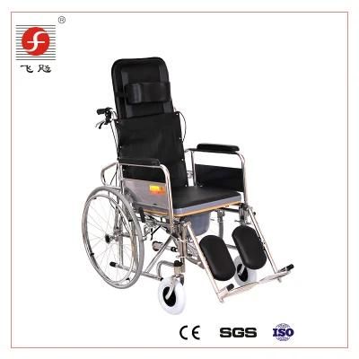 Folding Commode Toilet Wheechair for Disabled High Back Reclining Steel Manual Wheelchair