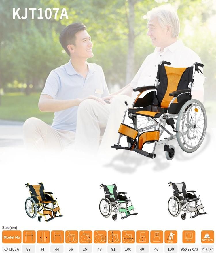 Aluminum Hot Selling Lightweight Flat Tube Manual Wheelchair Fix Armrest and Footrest Drop Back Handle Wheel Chair Rehabilitation Medical Equipment