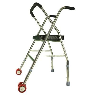 Factory Direct Wholesale Stainless Steel Old Man Folding Belt Wheel Belt Sitting Walker Walker Medical Equipment Crutches