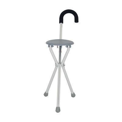 Adjustable Three Legs Aluminum Cane with Seat Folding Crutch Chair