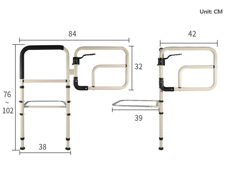 Wheelchair Assist-Bed Rail with Adjustable Handle Height and 90° Rotation