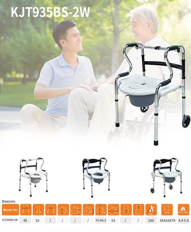 Best Sellers in Bedside Commode Chair Toilet Bowl Walker Elderly Old People Portable Commode Chair Walker with Two Wheels
