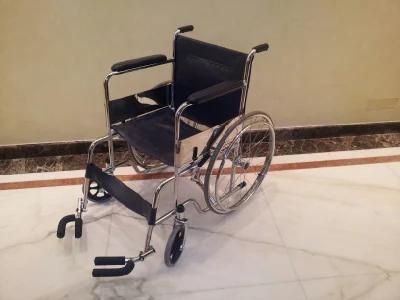 Folding Steel Manual Wheelchair with Chrome Plated Frame